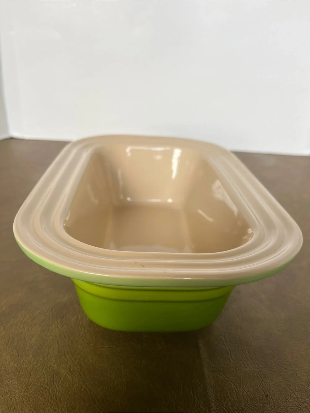 LeCreuset Stoneware Rectangular Baking Dish  Lime Green w Beige Interior